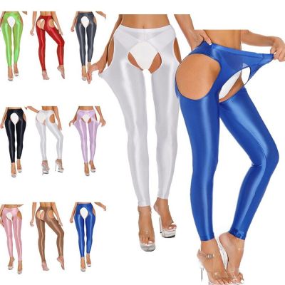 US Womens Glossy Cutout Open Crotch Pantyhose Stocking Tights Workout Yoga Pants